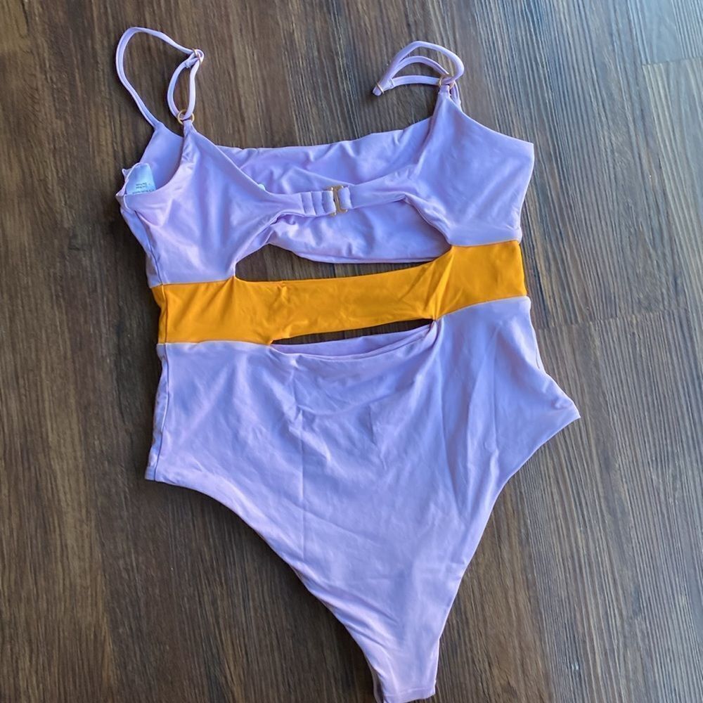 L*Space Purple Orange Open Front Maxwell Bitsy One-Piece Swimsuit Women's US 10 - Picture 6 of 7